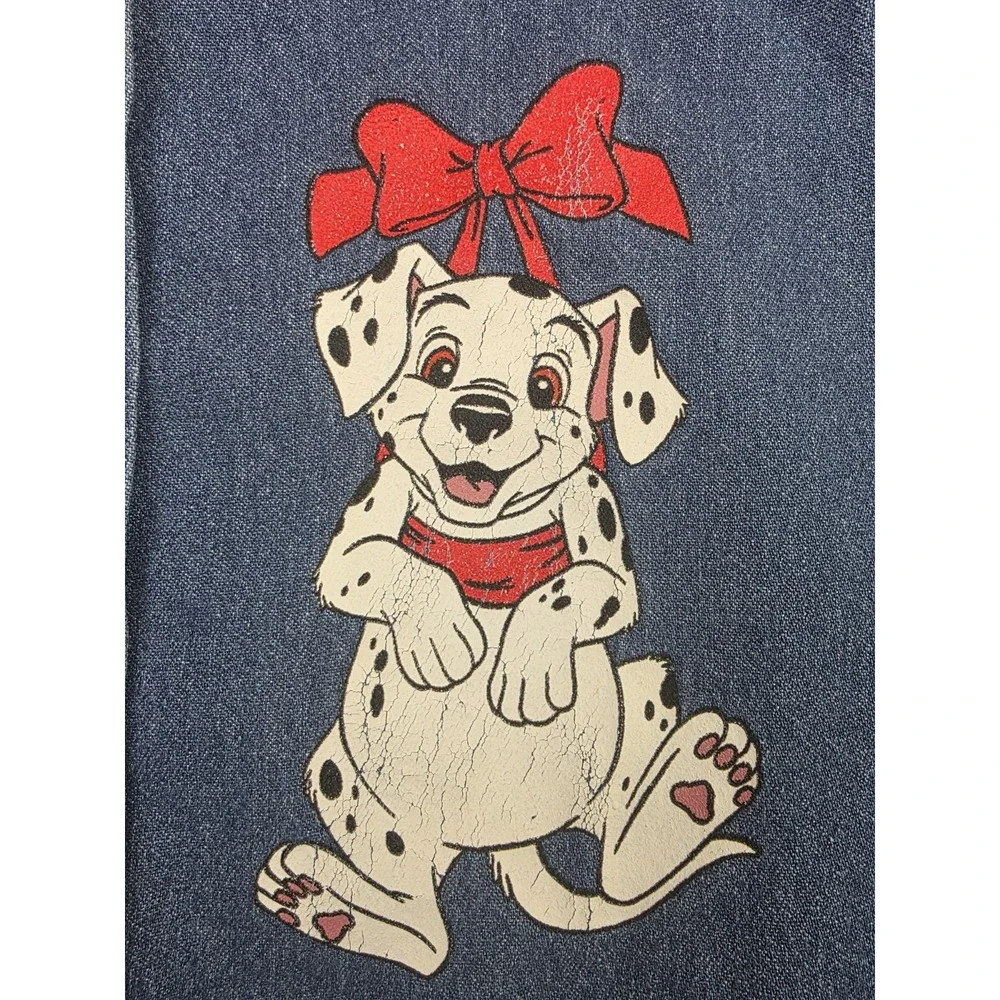 90s Vintage Kids Disney 101 Dalmatians Denim Shirt Fluffy Collar Toddler 3T‎ USA
